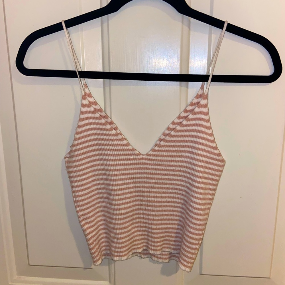 Pac Sun Tan & White Striped Tanktop